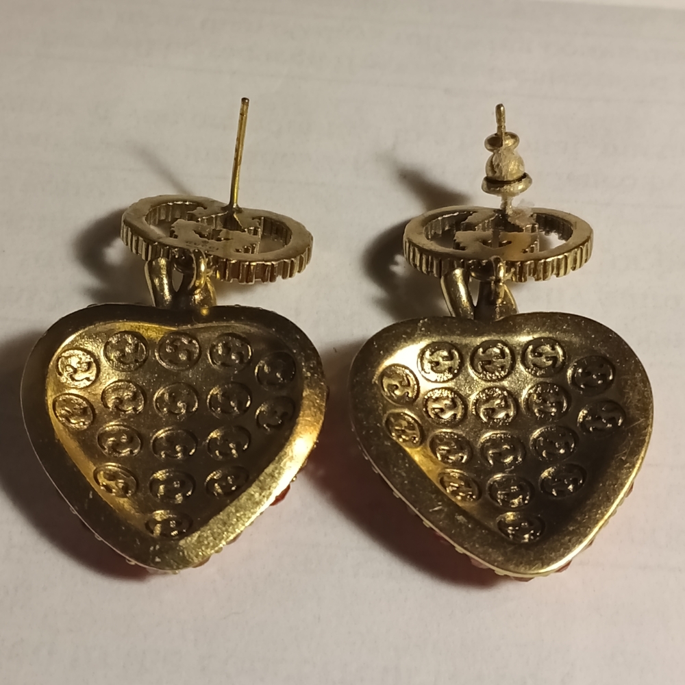 Gold and Red Strawberry Earrings - Picture 6 of 7